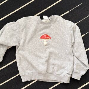 Aritzia TNA Gray Crewneck Sweater with Red Mushroom